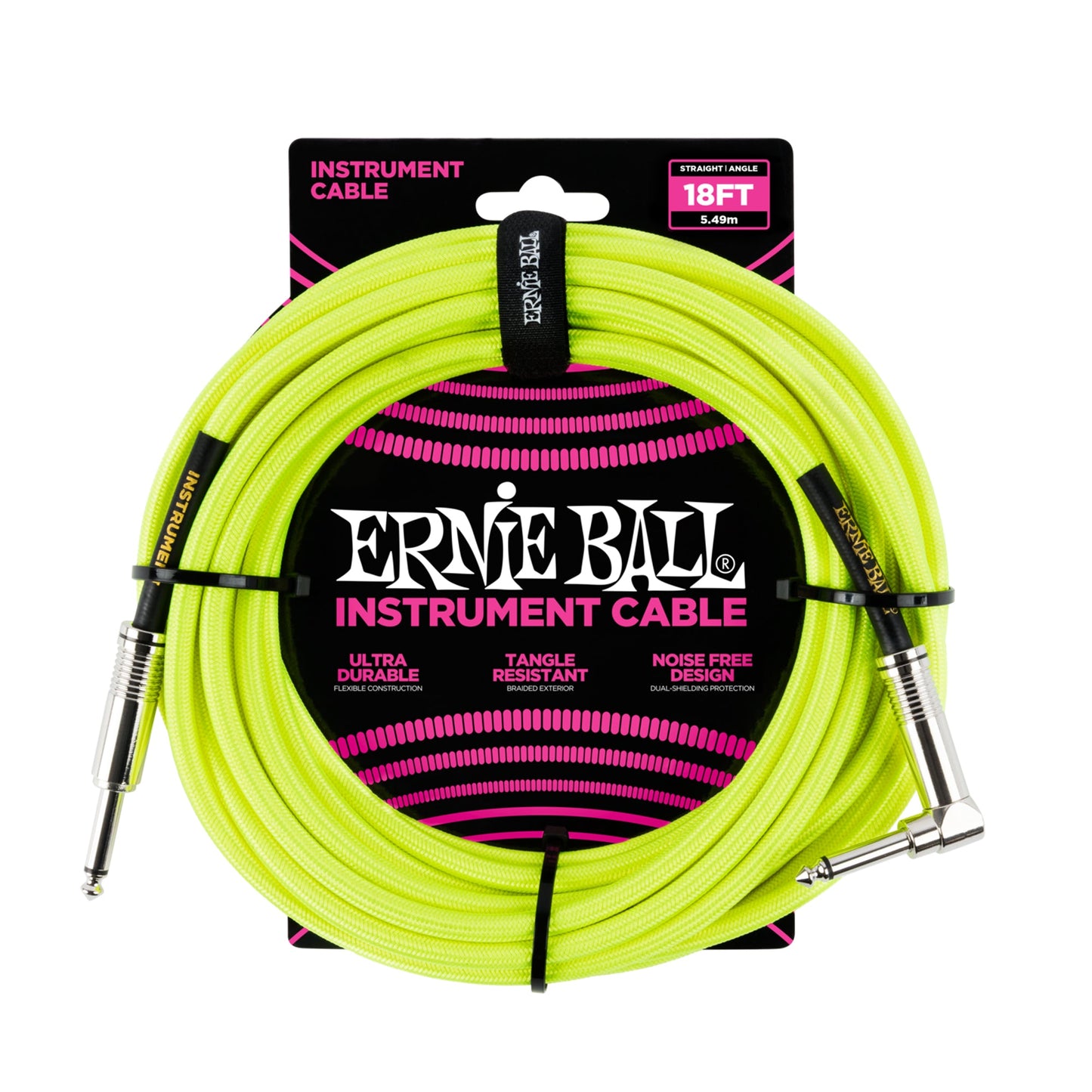 Ernie Ball P06085 Braided Instrument Cable Straight/Angle 18ft Neon Yellow