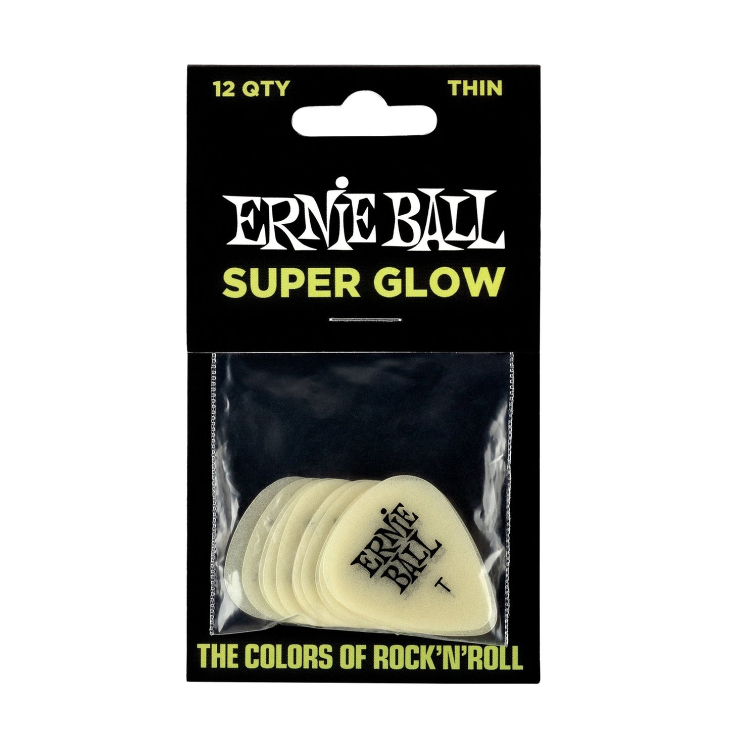 Ernie Ball P09224 Cellulose Picks Thin Super Glow 12 Pack