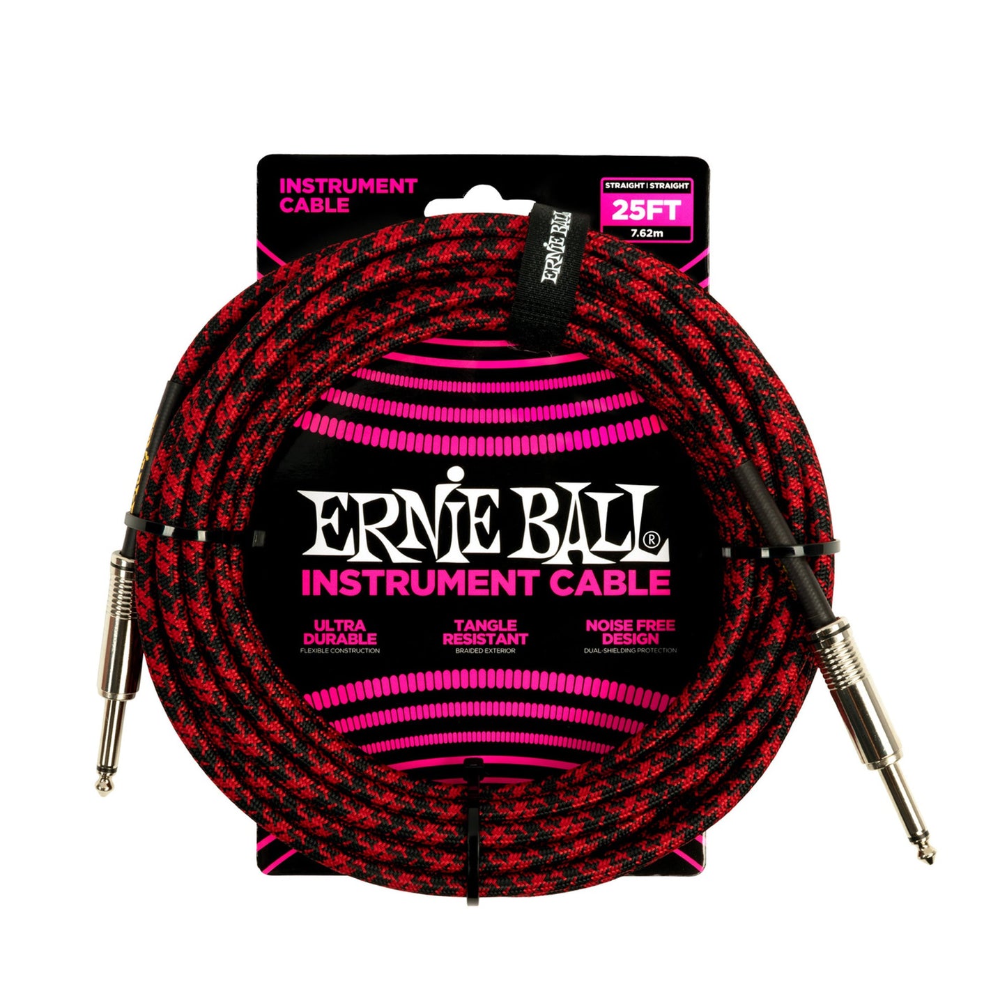 Ernie Ball P06398 Braided Instrument Cable 25ft Red/Black