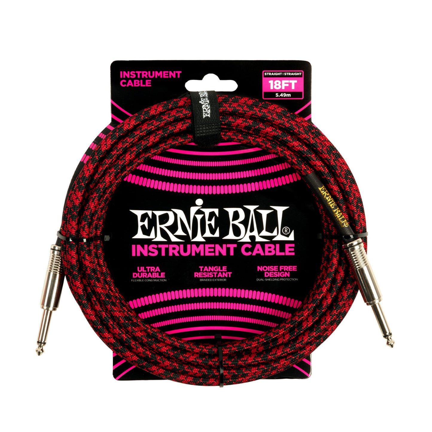Ernie Ball P06396 Braided Instrument Cable 18ft Red/Black