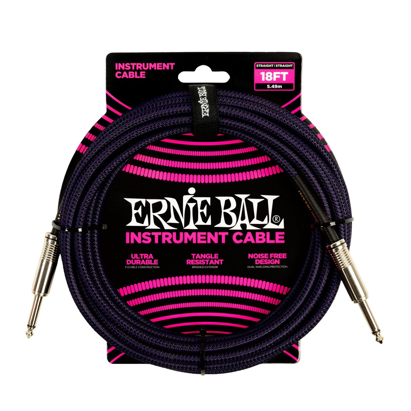 Ernie Ball P06395 Braided Instrument Cable 18ft Purple/Black