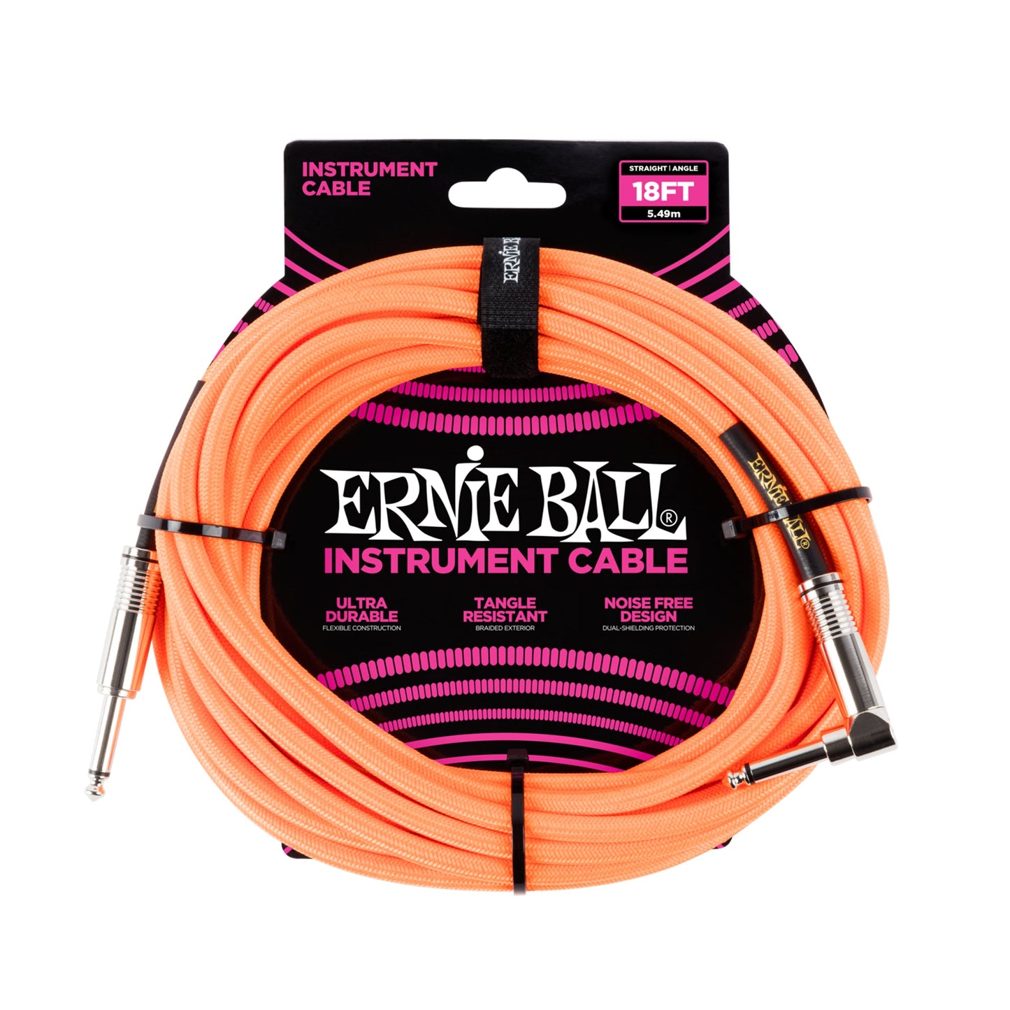 Ernie Ball P06084 Braided Instrument Cable Straight/Angle 18ft Neon Orange