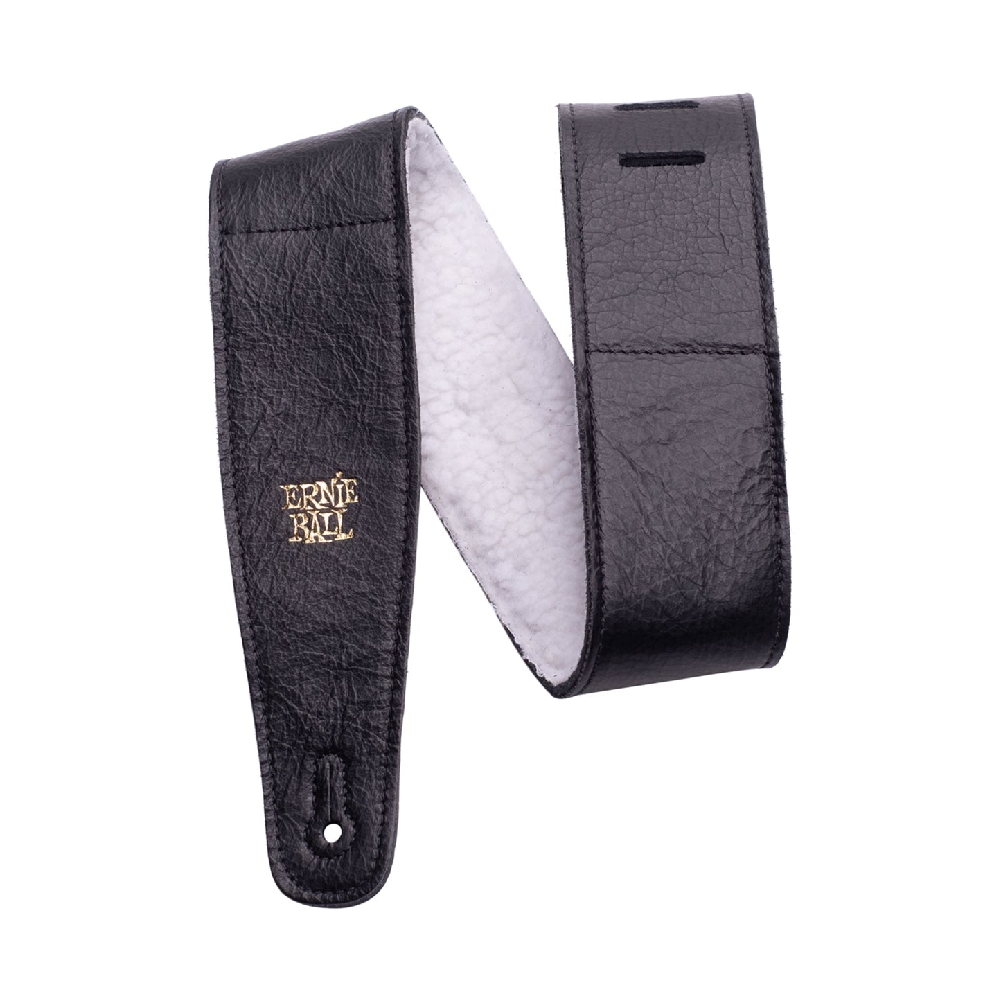 Ernie Ball P04137 2.5" Italian Leather Fur Padded Guitar Strap Adjustable Black