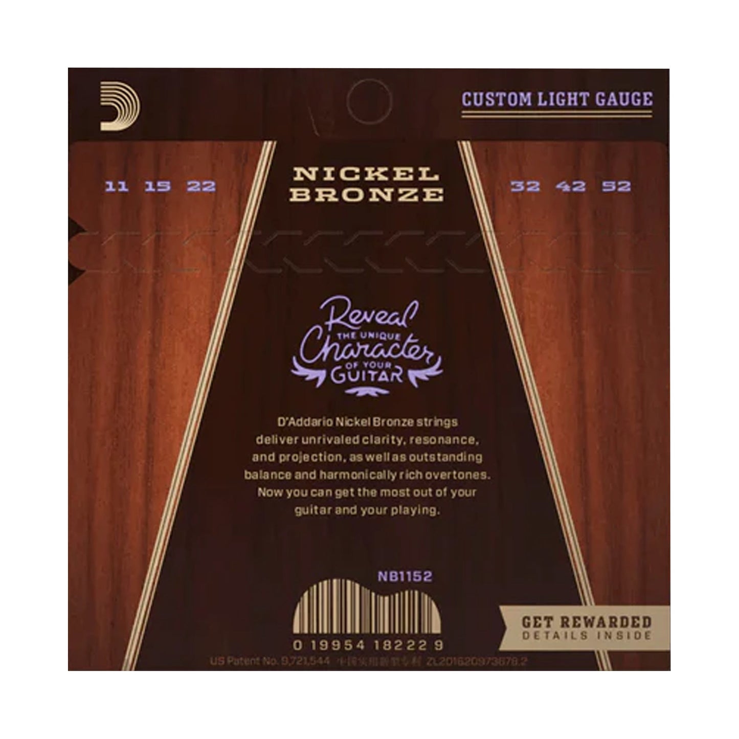D'Addario NB1152 Nickel Bronze Acoustic Guitar Strings Custom Light