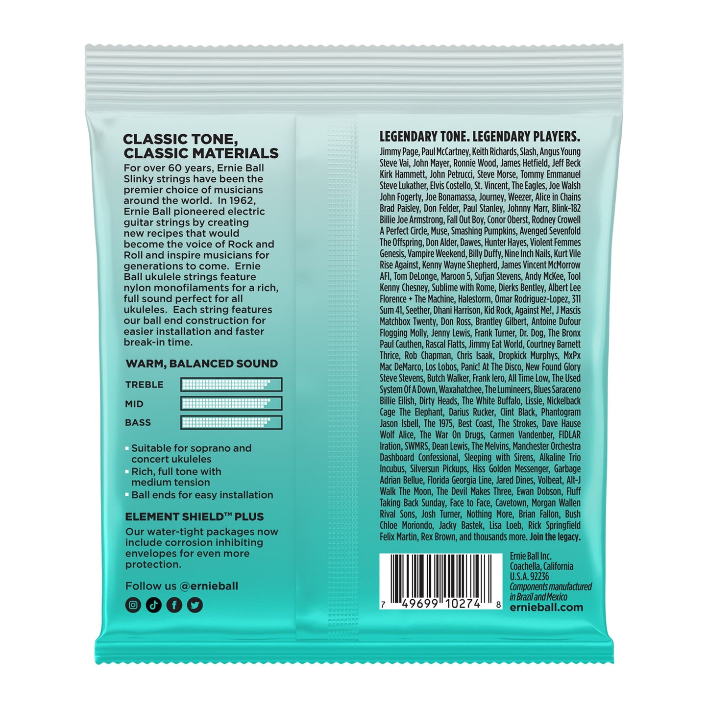 Ernie Ball P02326 Concert Soprano Nylon Ball End Ukulele Strings Black