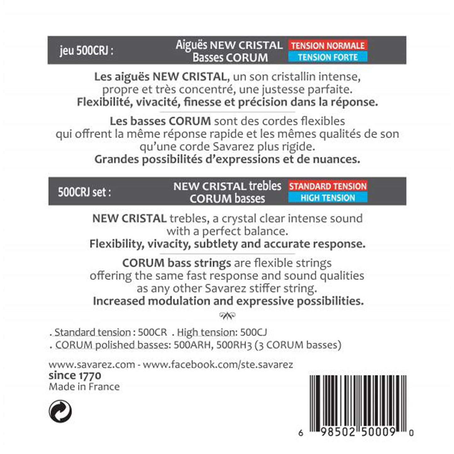 Savarez 500CRJ Cristal Corum Mixed Tension Classical Guitar Strings
