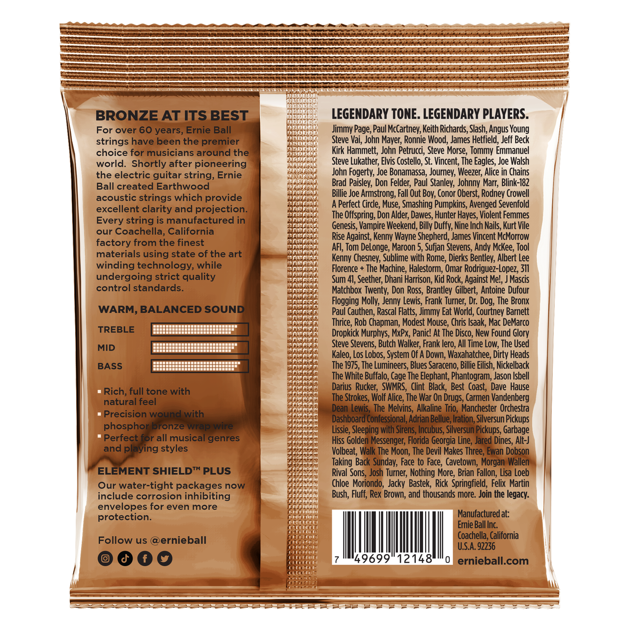 Ernie Ball P02148 Earthwood Phosphor Bronze Light Acoustic Strings 11-52