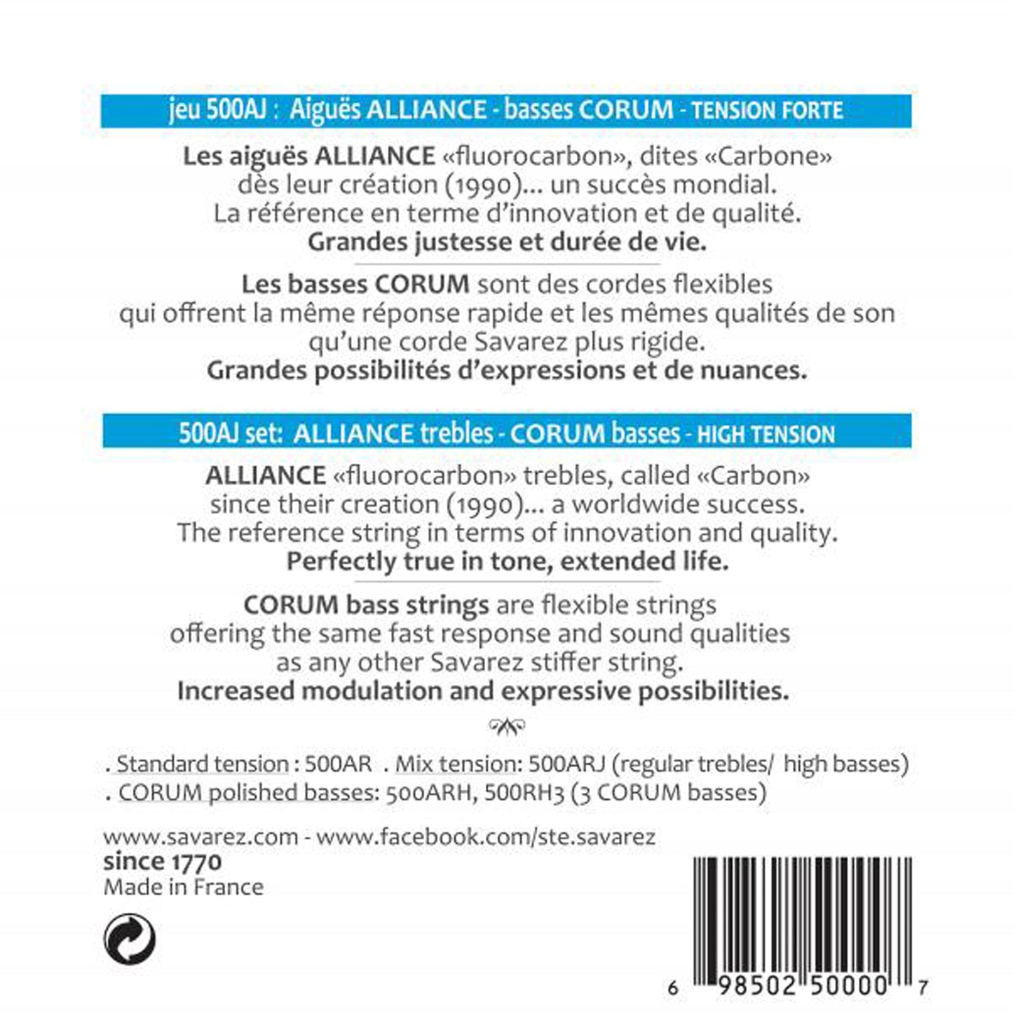 Savarez 500AJ Alliance Corum Classical Guitar Strings | High Tension