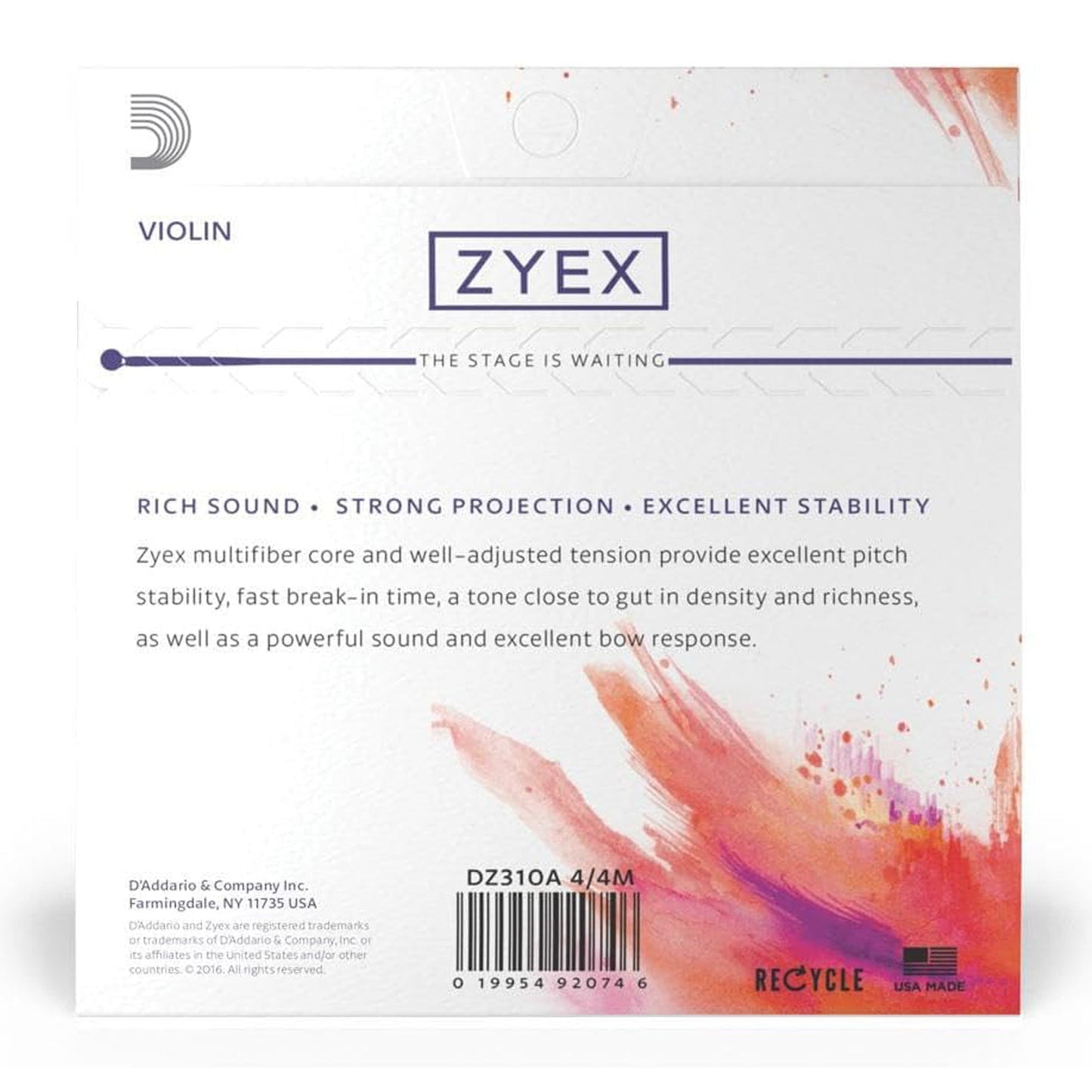D'Addario DZ310A Zyex Violin String Set Aluminum D 4/4 Medium