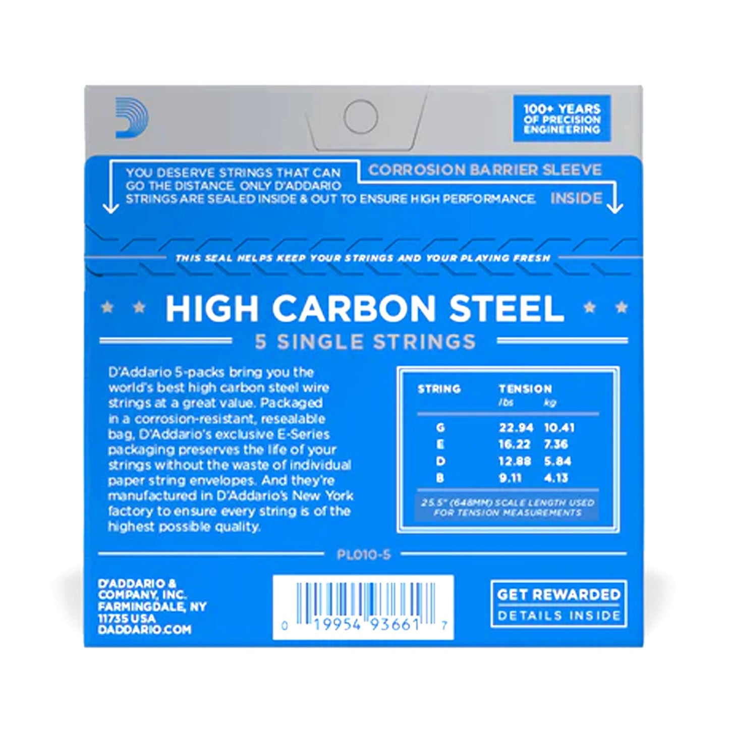 D'Addario PL010-5 Plain Steel .010 Single Guitar String 5-Pack