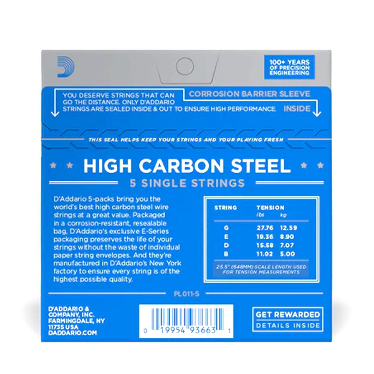 D'Addario PL011-5 Plain Steel .011 Single Guitar String 5-Pack