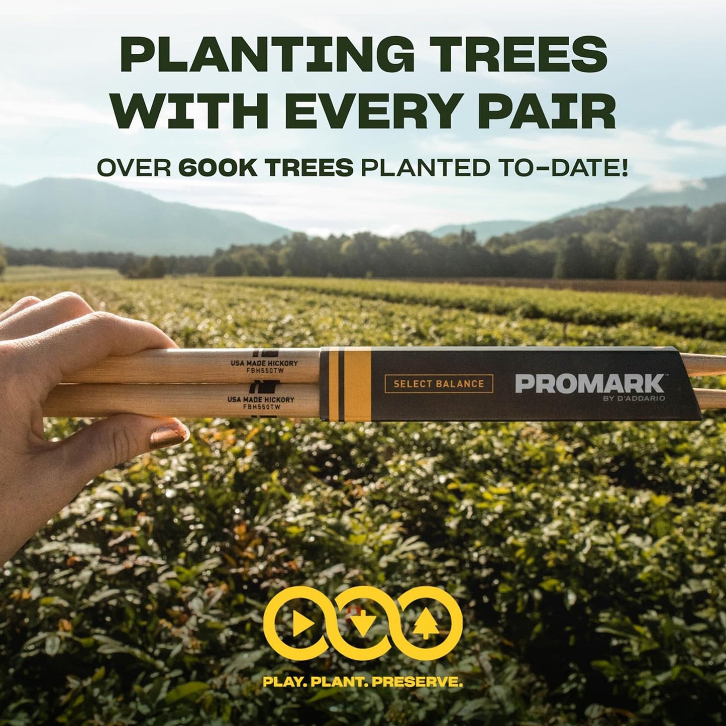 Promark TXPCW-1 Phil Collins Signature Hickory Drumsticks | Large Round Wood Tip | Brown