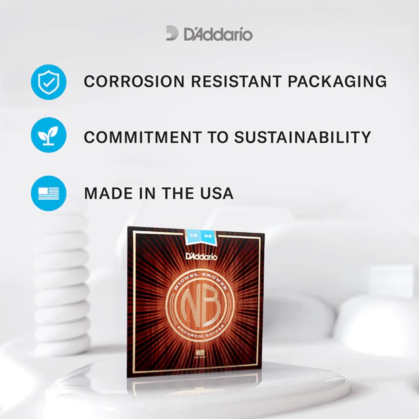 D'Addario NB1253 Nickel Bronze Acoustic Guitar Strings Light 12-53
