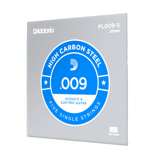 D'Addario PL009-5 Plain Steel .009 Single Guitar String 5-Pack