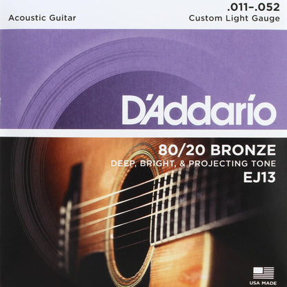 D'Addario EJ13 80/20 Bronze Acoustic Guitar Strings Custom Light