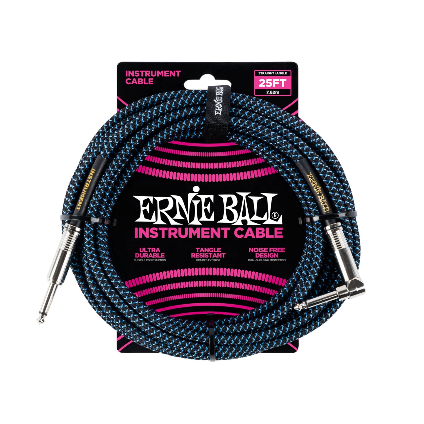 Ernie Ball P06060 Braided Instrument Cable Straight/Angle 25ft Black Blue