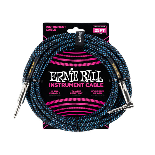 Ernie Ball P06060 Braided Instrument Cable Straight/Angle 25ft Black Blue