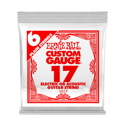 Ernie Ball P01017 Plain Steel .017 Electric Acoustic Guitar Single Strings 6-Pack
