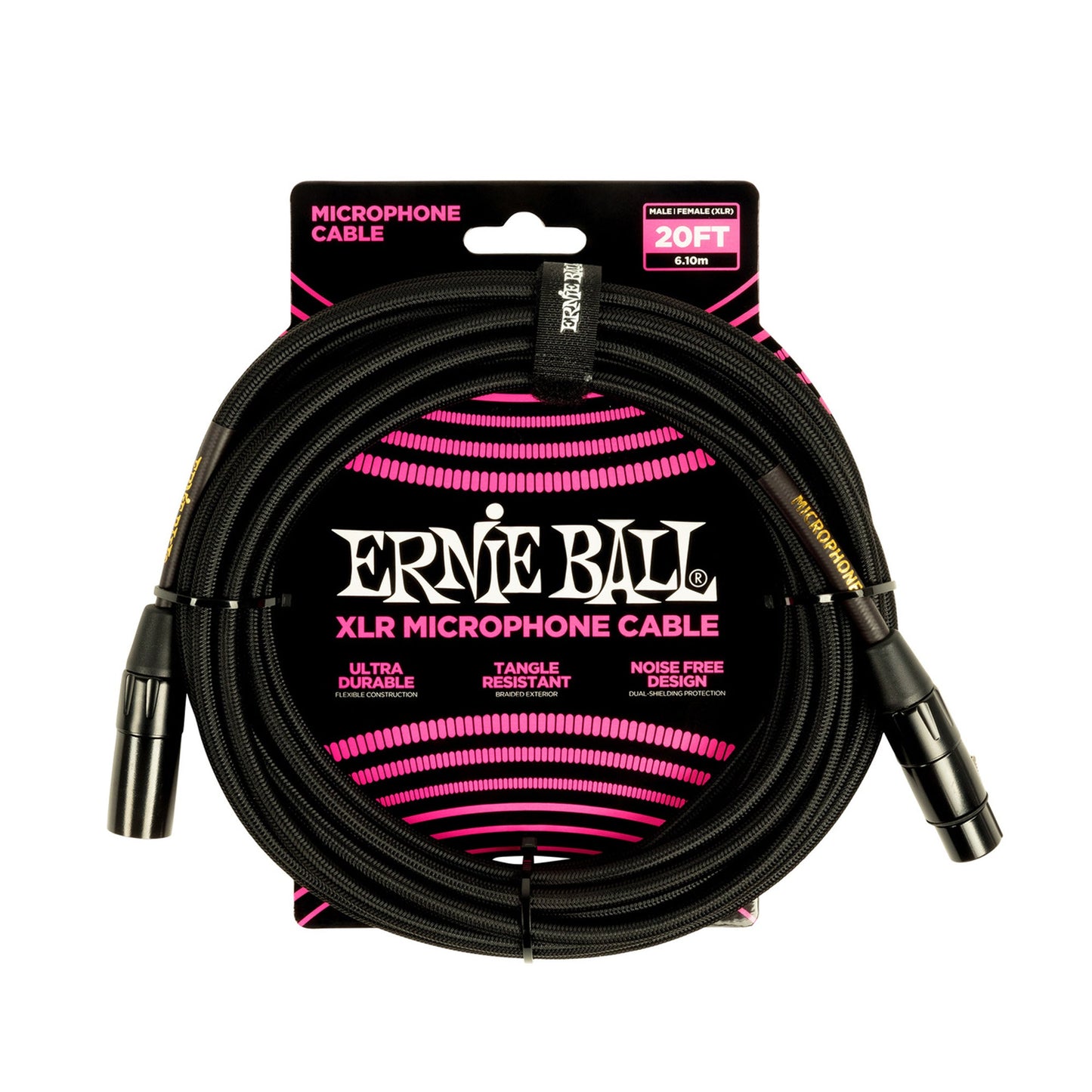 Ernie Ball P06392 Braided XLR Microphone Cable 20ft Black