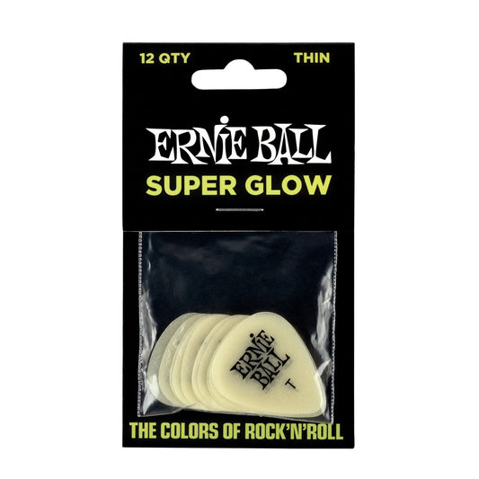 Ernie Ball P09224 Cellulose Picks Thin Super Glow 12 Pack