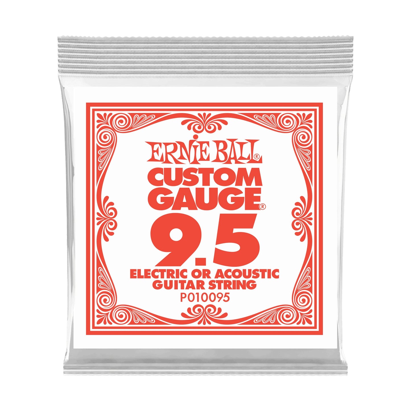 Ernie Ball P010095 Plain Steel .0095 Electric Acoustic Guitar Single Strings 6-Pack