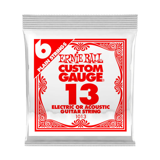 Ernie Ball P01013 Plain Steel .013 Electric Acoustic Guitar Single Strings 6-Pack