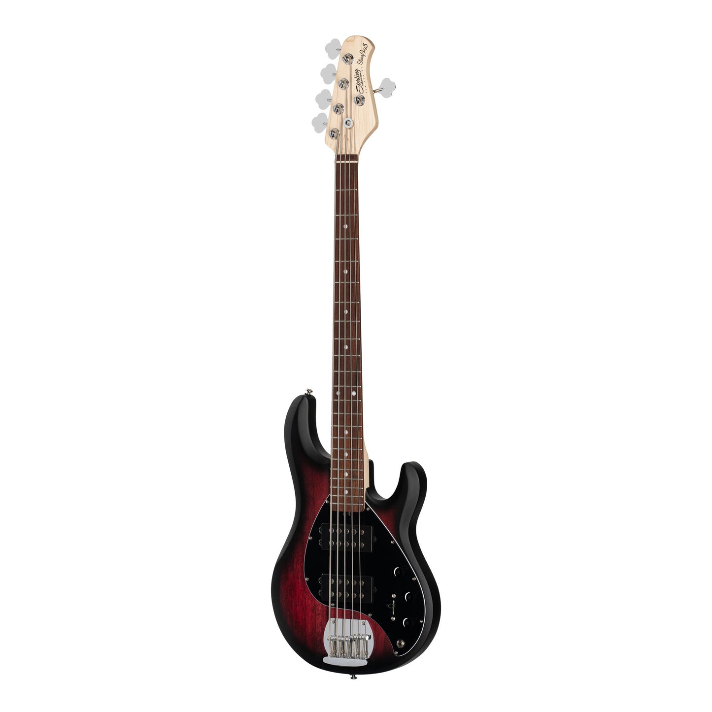 Sterling RAY5HH-RRBS – 5-String Dual HH Active Bass Guitar | Ruby Red Burst Satin