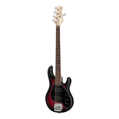 Sterling RAY5HH-RRBS – 5-String Dual HH Active Bass Guitar | Ruby Red Burst Satin