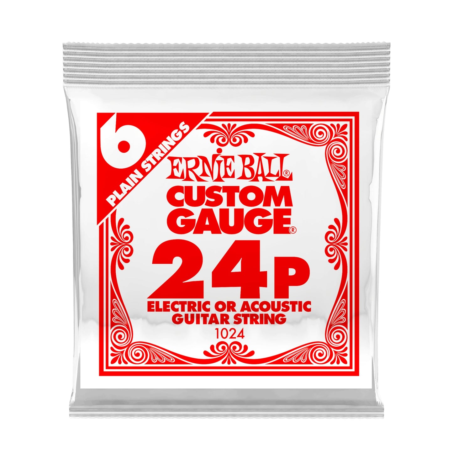 Ernie Ball P01024 Plain Steel .024 Electric Acoustic Guitar Single Strings 6-Pack