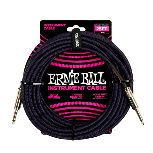 Ernie Ball P06397 Braided Instrument Cable 25ft Purple/Black