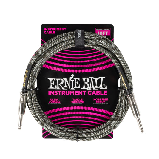 Ernie Ball P06429 Braided Instrument Cable 10ft Silver Fox