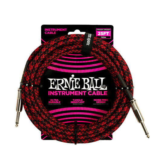 Ernie Ball P06398 Braided Instrument Cable 25ft Red/Black