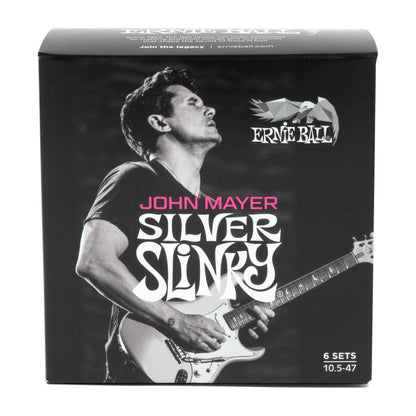 Ernie Ball P03817 John Mayer Silver Slinky Nickel Wound Strings 10.5-47 6-Pack