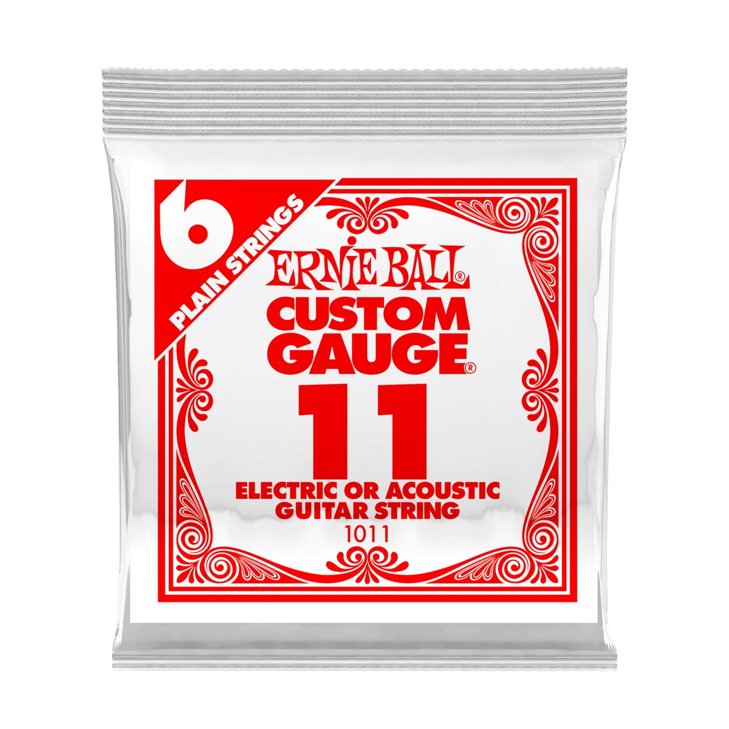 Ernie Ball P01011 Plain Steel .011 Electric Acoustic Guitar Single Strings 6-Pack