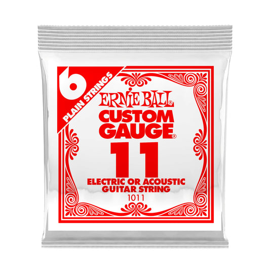 Ernie Ball P01011 Plain Steel .011 Electric Acoustic Guitar Single Strings 6-Pack