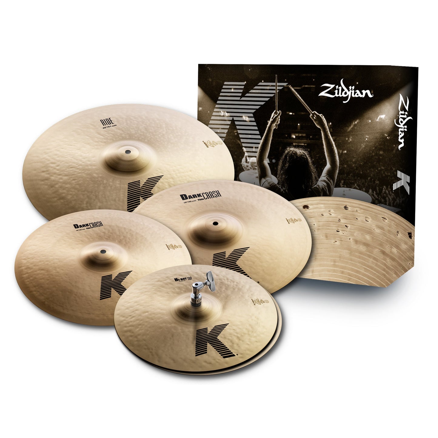 Zildjian K0800 | K Zildjian Series | Cymbal Pack | 14" Hi-Hat, 16" & 18" Dark Thin Crash, 20" Ride