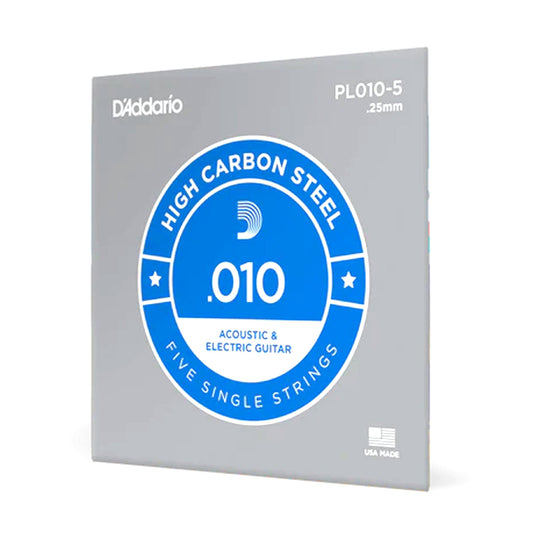 D'Addario PL010-5 Plain Steel .010 Single Guitar String 5-Pack