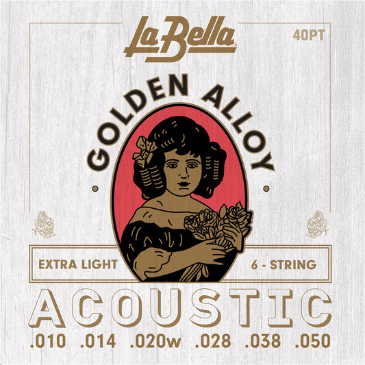 LaBella 40PT Acoustic Guitar Strings | Extra Light | Brass