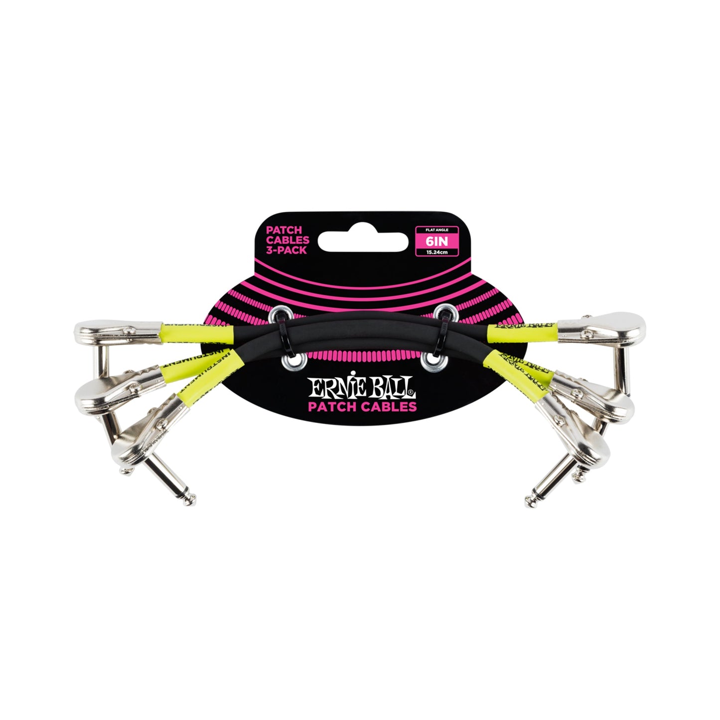 Ernie Ball P06059 Classic Patch Cable Flat Angle 6in Black 3 Pack