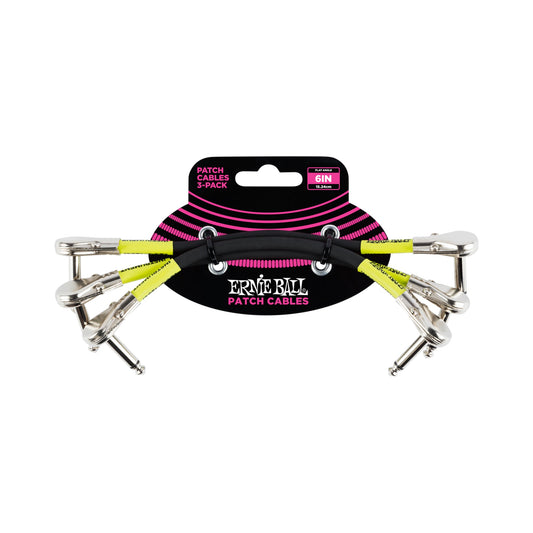 Ernie Ball P06059 Classic Patch Cable Flat Angle 6in Black 3 Pack