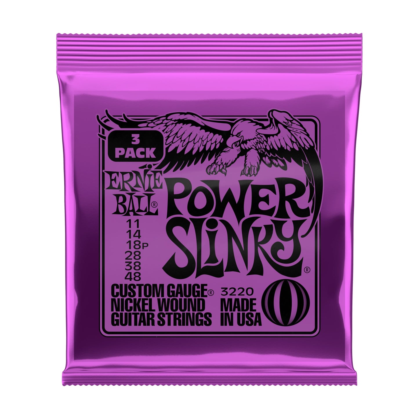 Ernie Ball P03220 Power Slinky Nickel Wound Electric Strings 11-48 3-Pack
