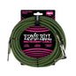 Ernie Ball P06082 Braided Instrument Cable Straight/Angle 18ft Black Green