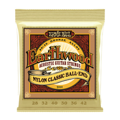 Ernie Ball P02069 Earthwood Nylon Ball End Folk Classical Strings Clear & Gold