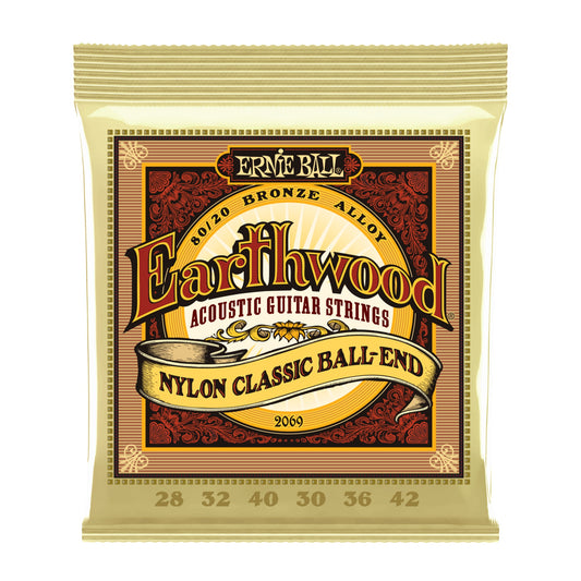Ernie Ball P02069 Earthwood Nylon Ball End Folk Classical Strings Clear & Gold