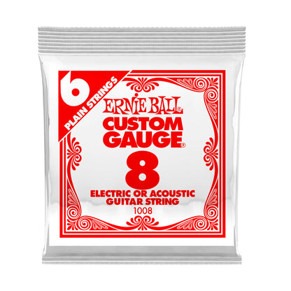 Ernie Ball P01008 Plain Steel .008 Electric Acoustic Guitar Single Strings 6-Pack