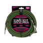 Ernie Ball P06066 Braided Instrument Cable Straight/Angle 25ft Black Green