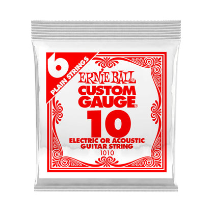 Ernie Ball P01010 Plain Steel .010 Electric Acoustic Guitar Single Strings 6-Pack