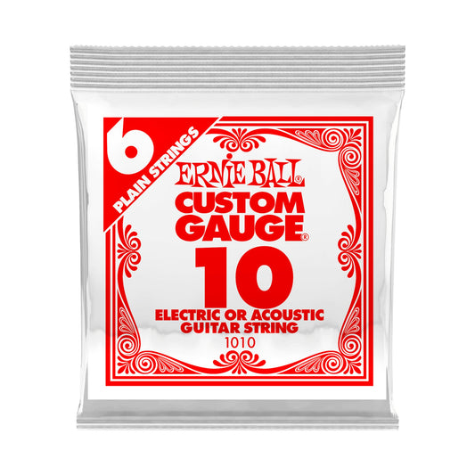 Ernie Ball P01010 Plain Steel .010 Electric Acoustic Guitar Single Strings 6-Pack