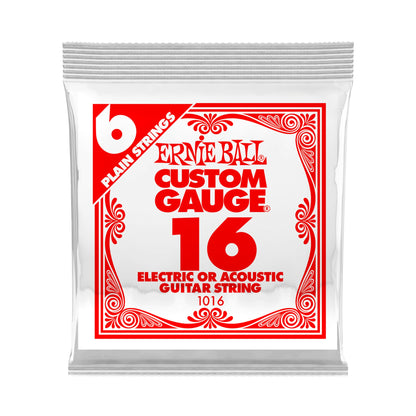 Ernie Ball Plain Steel Electric & Acoustic Guitar Single Strings | P01016 | .016 Gauge | 6-Pack