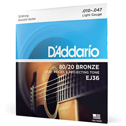D'Addario EJ36 80/20 Bronze 12-String Acoustic Guitar Strings Light